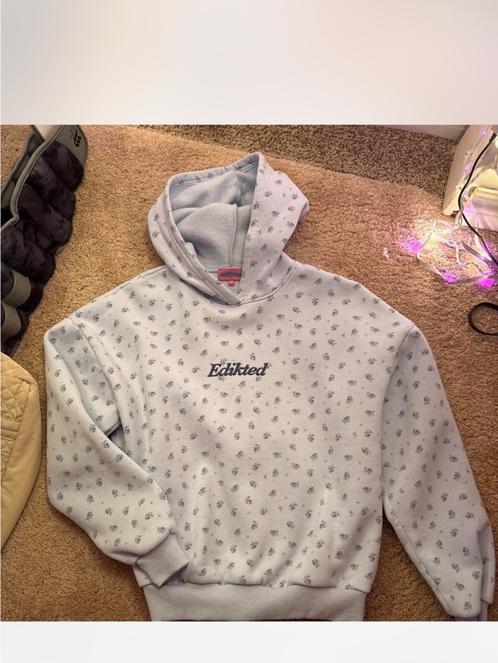 Edikted Light Blue Floral Logo Hoodie - women